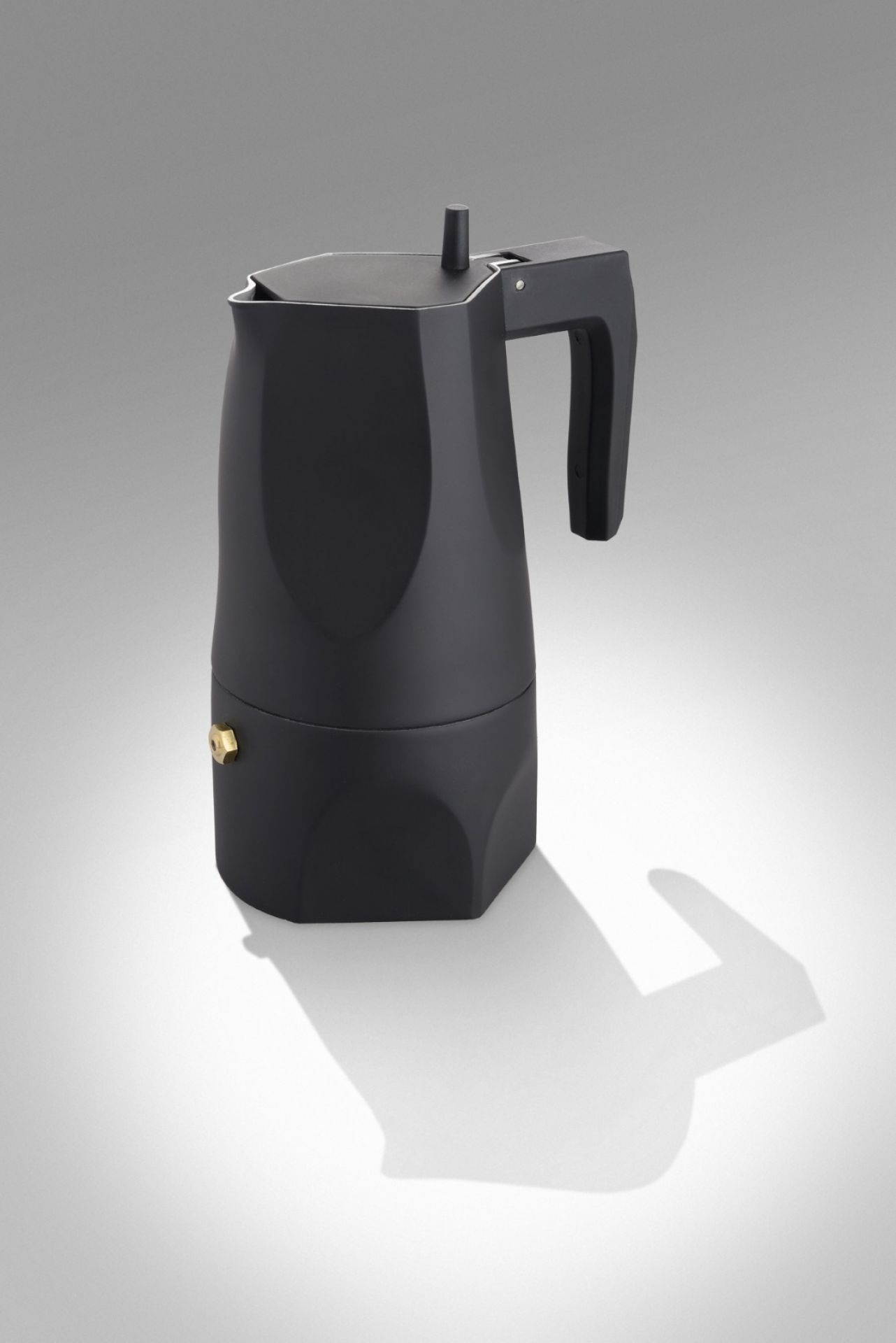 Schwarzer Alessi Espressokocher "Ossidiana" aus Aluminium für die Zubereitung von aromatischem Mokka.