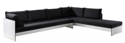 Riva Lounge Sofa von Conmoto mit schwarzem Bezug und weißem Rahmen, modernes Design.