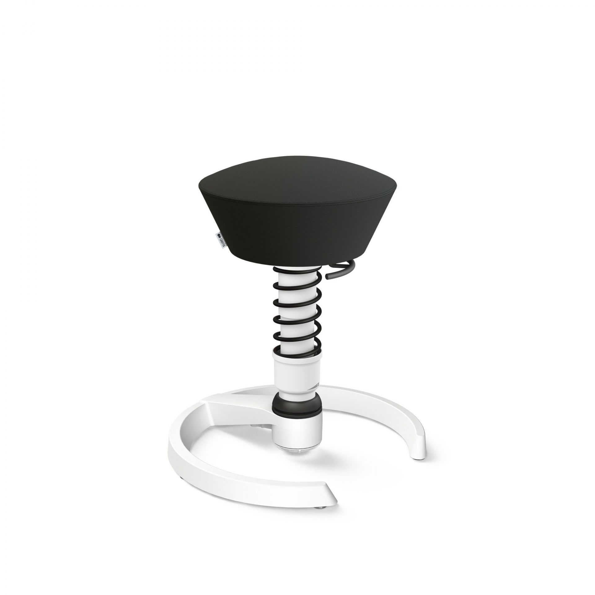Schwarzer Aeris Swopper Bürostuhl mit Federbein und weißem Fußkreuz für ergonomisches Sitzen.