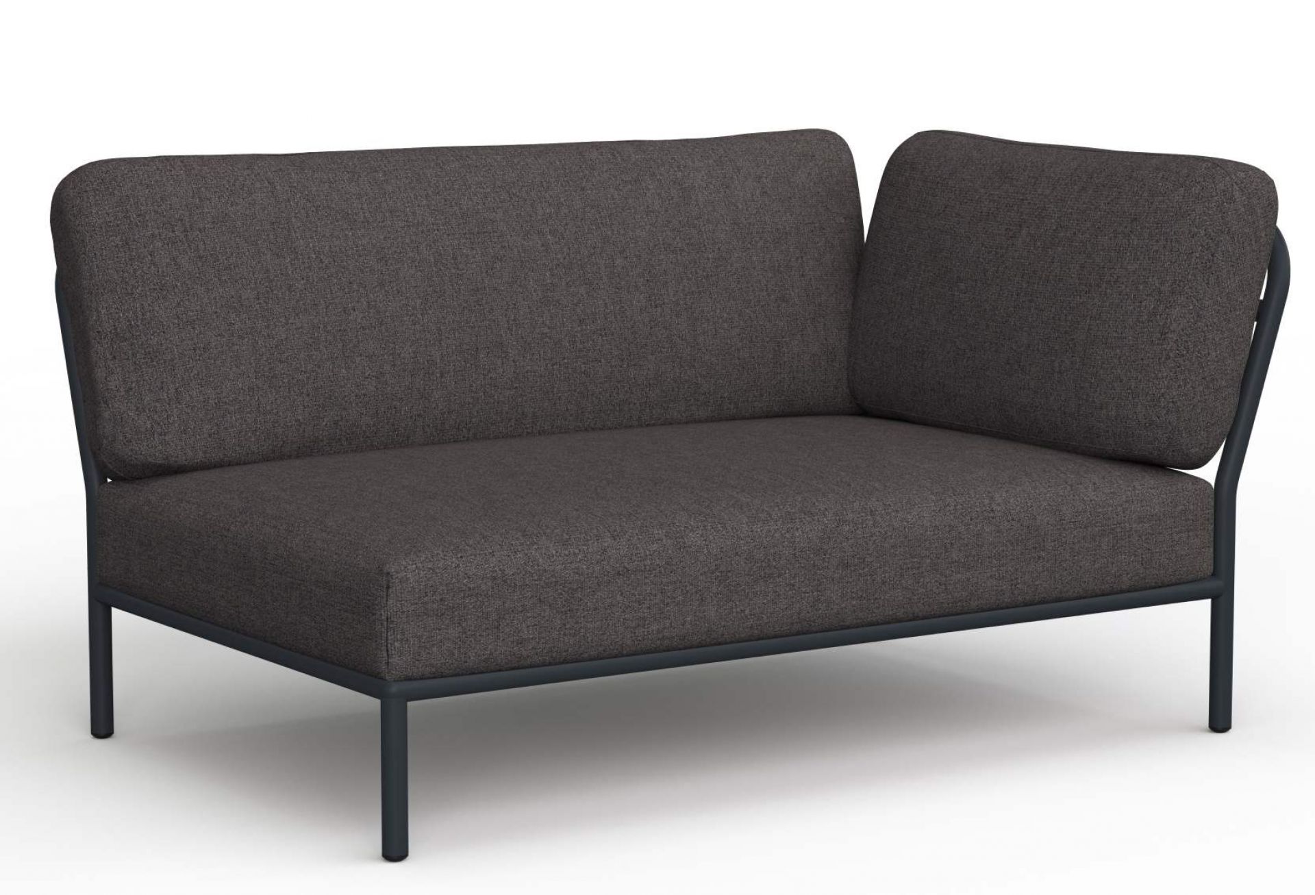 Graues Level Outdoor Sofa von Houe, modernes Gartensofa mit anthrazitfarbenem Metallgestell und bequemen Polstern.