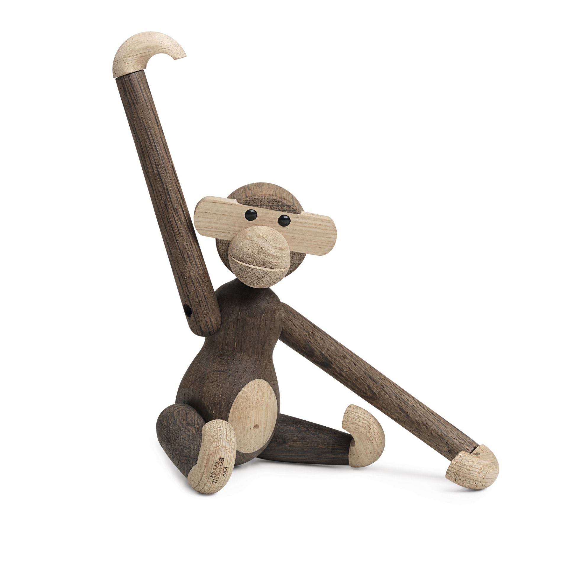 Kleiner, sitzender Affe aus geräucherter Eiche von Kay Bojesen, ein dänisches Design Holzspielzeug.