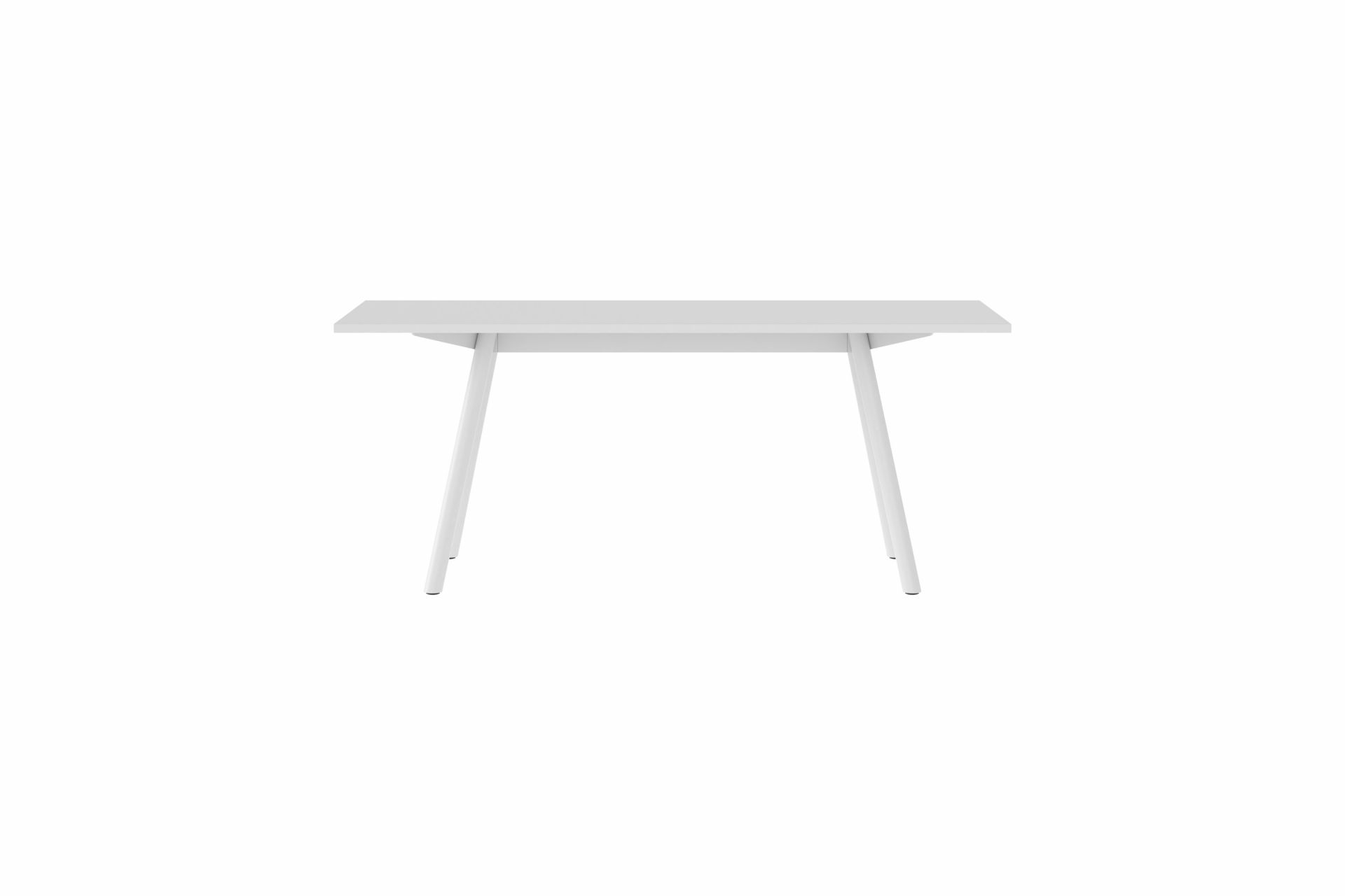 Weiße New Tendency Masa Tischplatte mit minimalistischem Design und vier schrägen Beinen. Moderner Esstisch für Esszimmer und Küche.