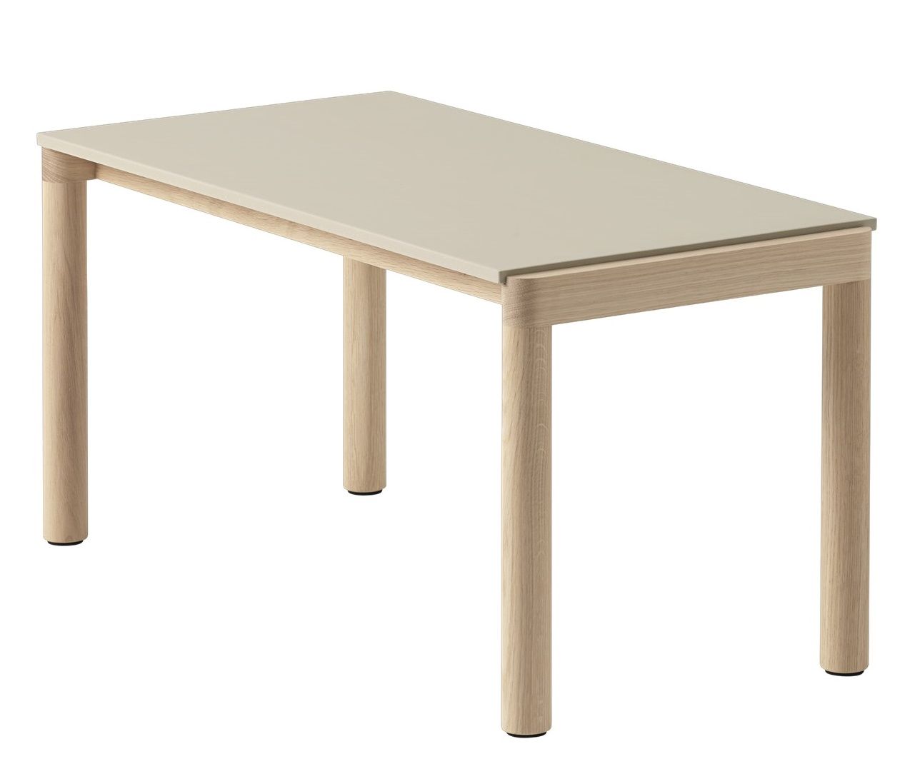 Beiger Muuto Couchtisch mit rechteckiger Tischplatte und hellem Holzgestell, ideal für Wohnzimmer.
