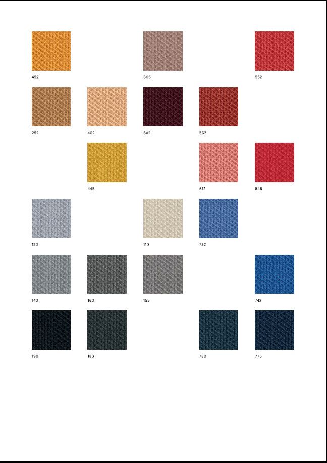 Stoffmusterkarte Steelcut 3 von Kvadrat mit verschiedenen Farben und Texturen für Möbel und Inneneinrichtung.