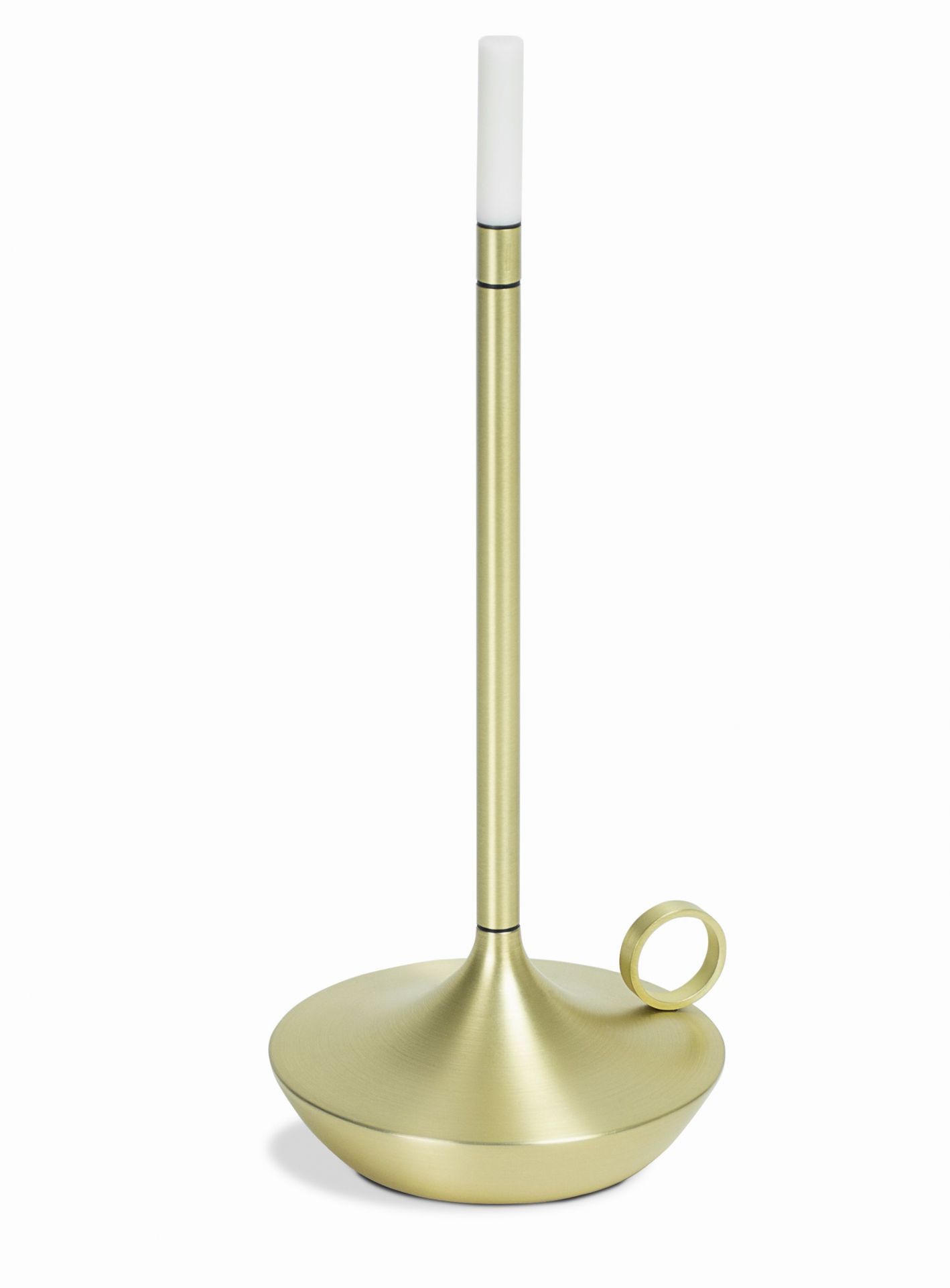 Graypants Wick Tischleuchte: Goldene, tragbare LED-Akkuleuchte mit USB-Anschluss und praktischem Tragegriff.