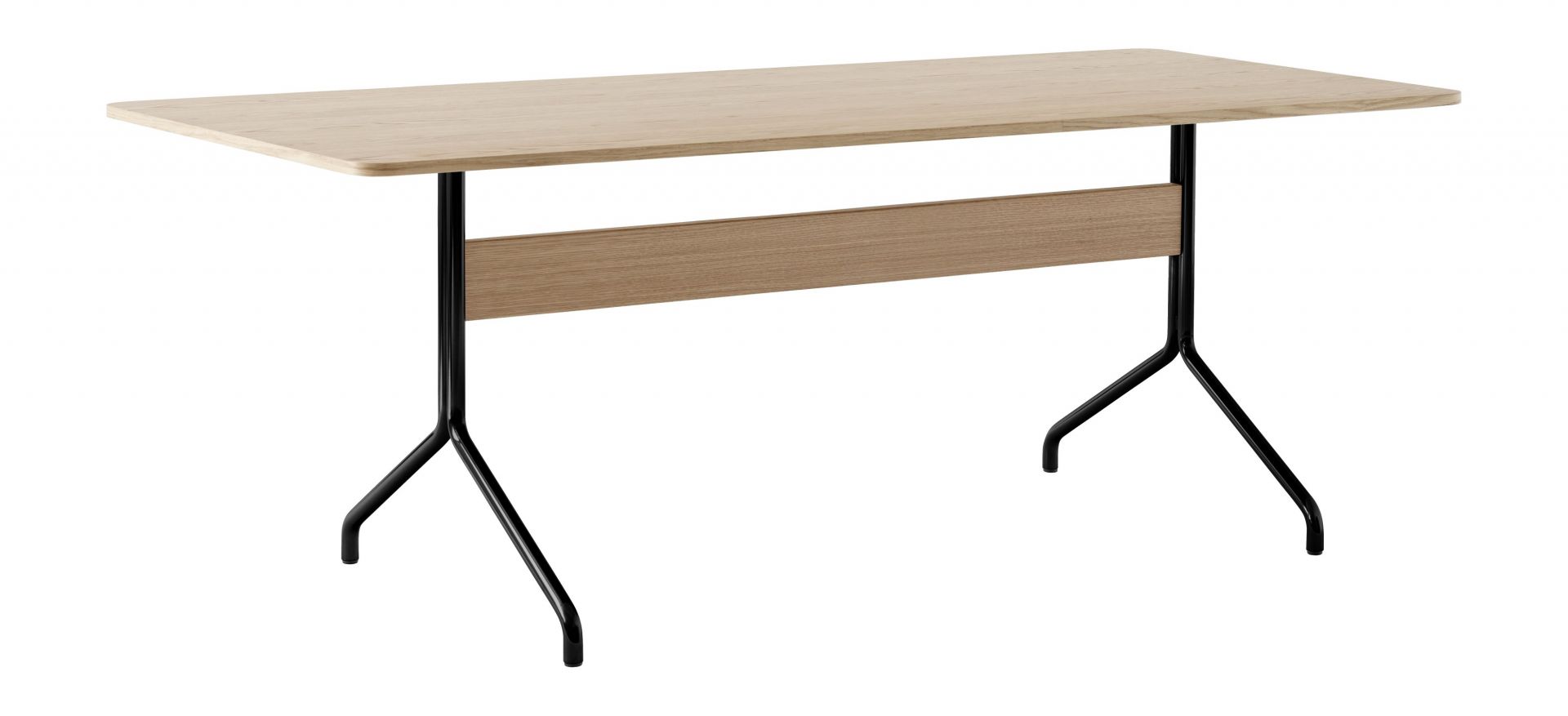 AndTradition Pavilion AV Tisch mit Eichenfurnierplatte und schwarzem Metallgestell, modernes Design.