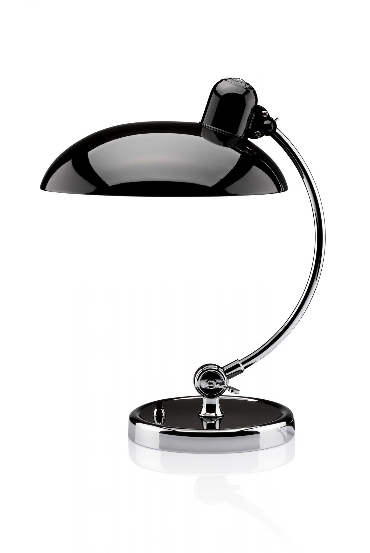 Schwarze KAISER idell Tischleuchte von Fritz Hansen, hochglänzend, modernes Design für Schreibtisch.