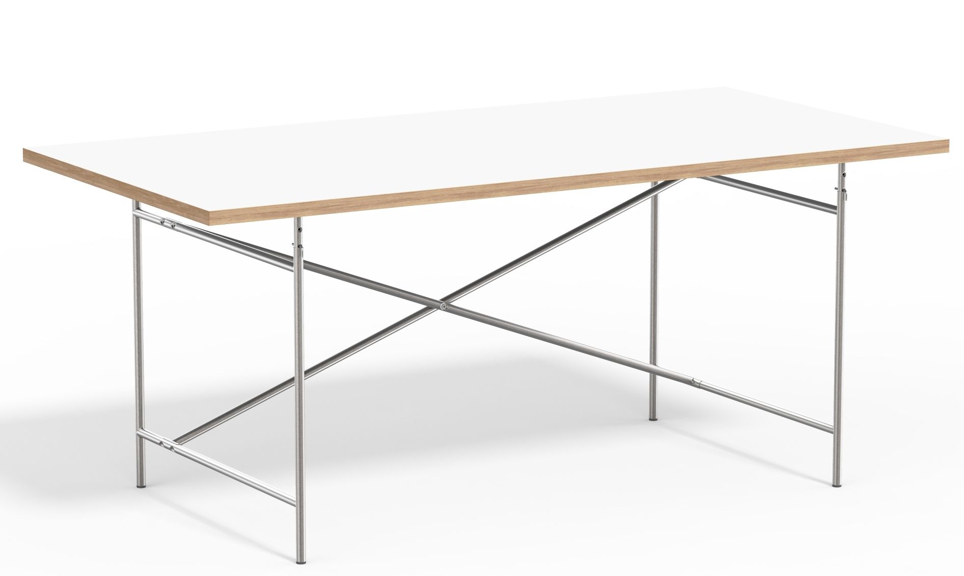 Eiermann Tisch mit weißer Tischplatte und verchromtem Stahlgestell, Designklassiker von Richard Lampert.