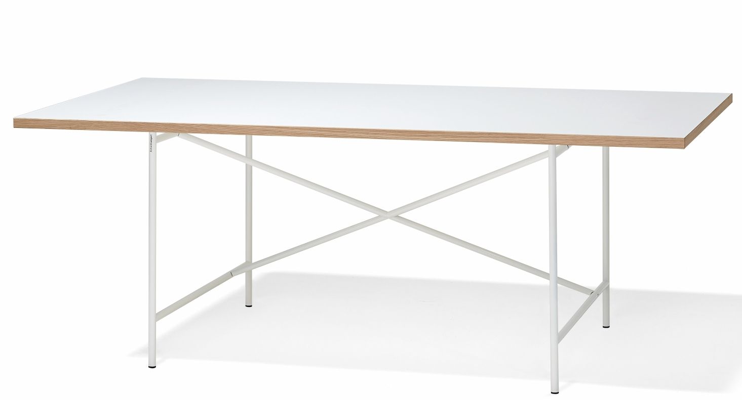 Eiermann Tisch mit weißer Tischplatte und weißem Stahlgestell von Richard Lampert, modernes Design.
