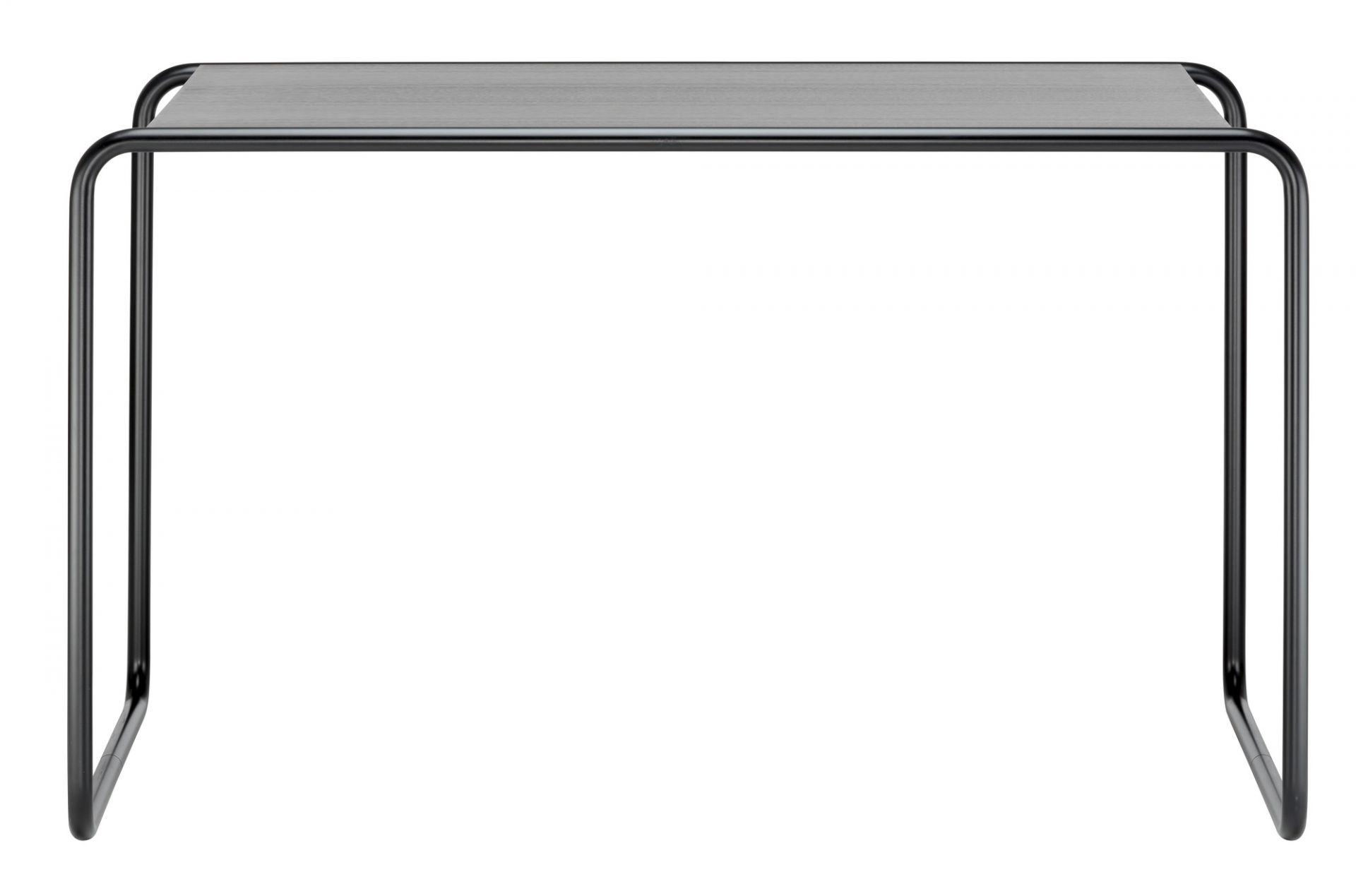 Schreibtisch Thonet S 285/0 mit Stahlrohrgestell und Tischplatte in Grau, modernes Design.