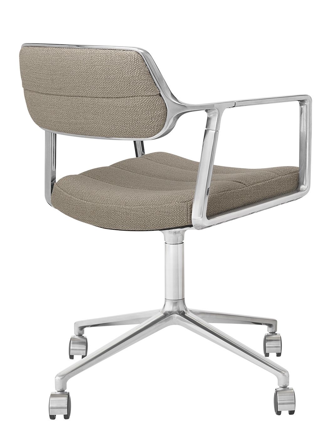 Vipp 453 / Vipp453 Draaistoel Swivel Chair Vipp Dark Sand Textiel / gepolijst aluminium frame met wieltjes