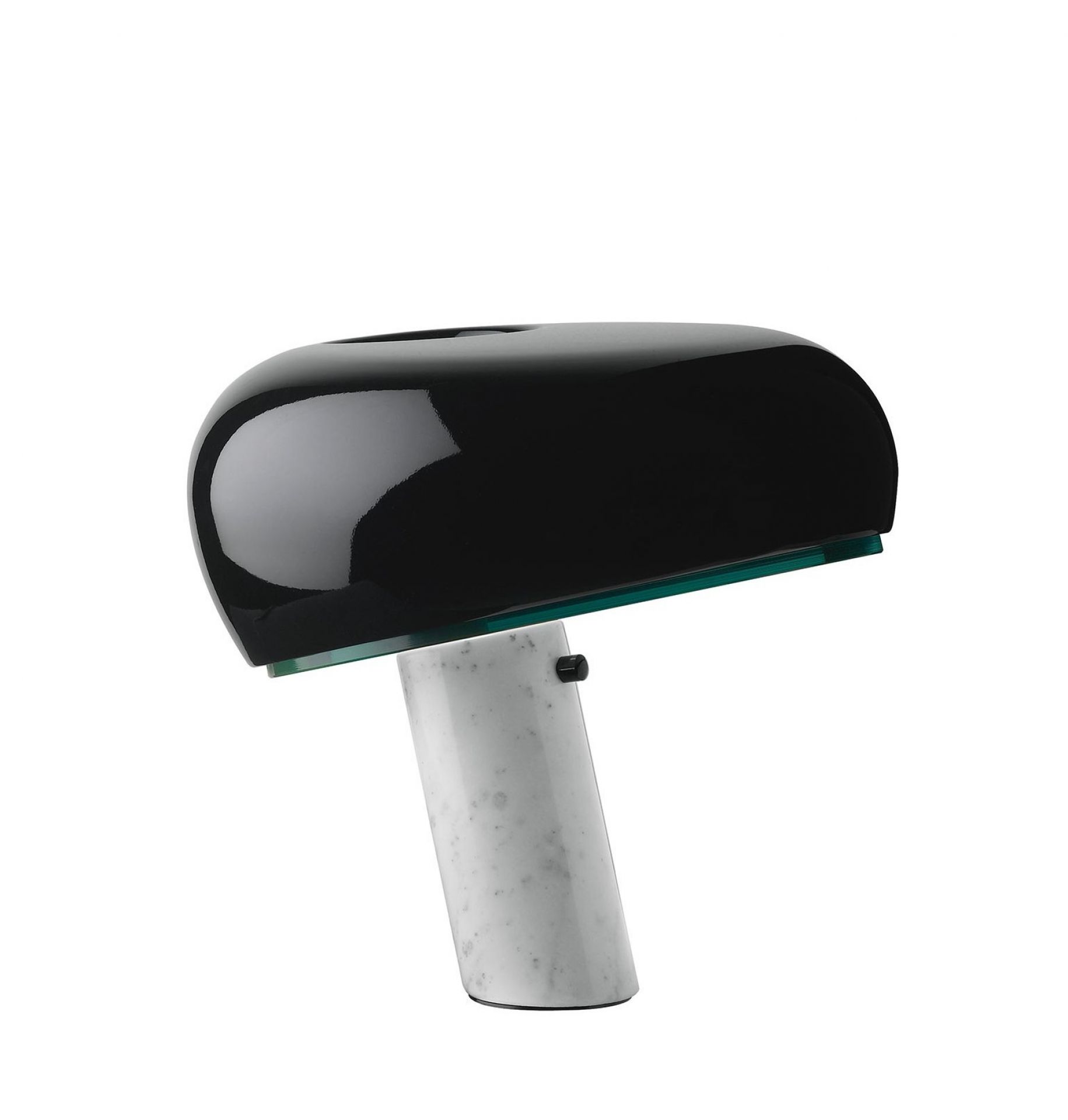 Schwarze Snoopy Tischleuchte von Flos mit Marmorfuß, modernes Design für Wohnzimmer und Büro.