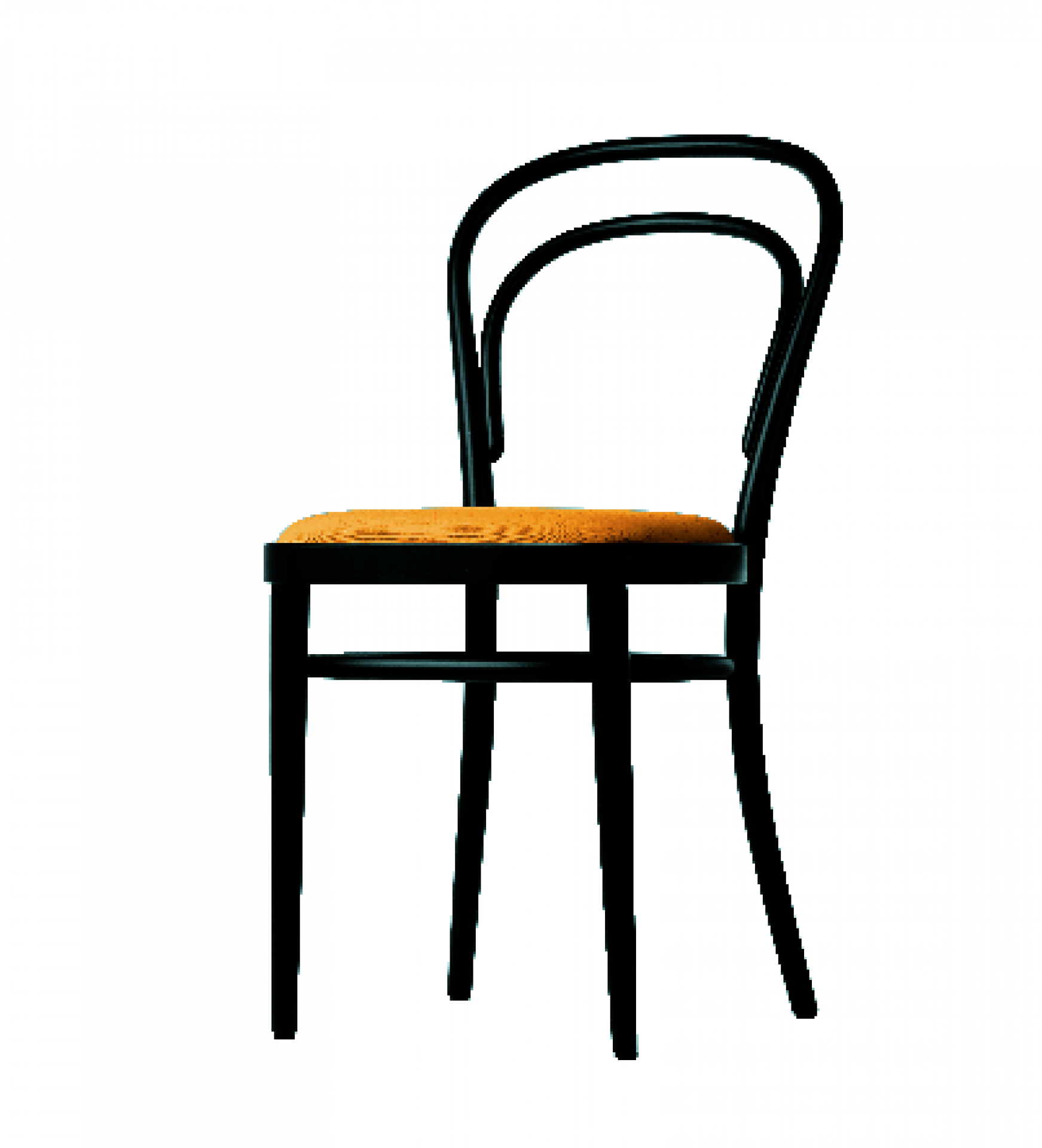 Schwarzer 214 P Bugholzstuhl im Thonet-Stil mit geflochtenem Sitz für Kaffeehaus oder Gastronomie.