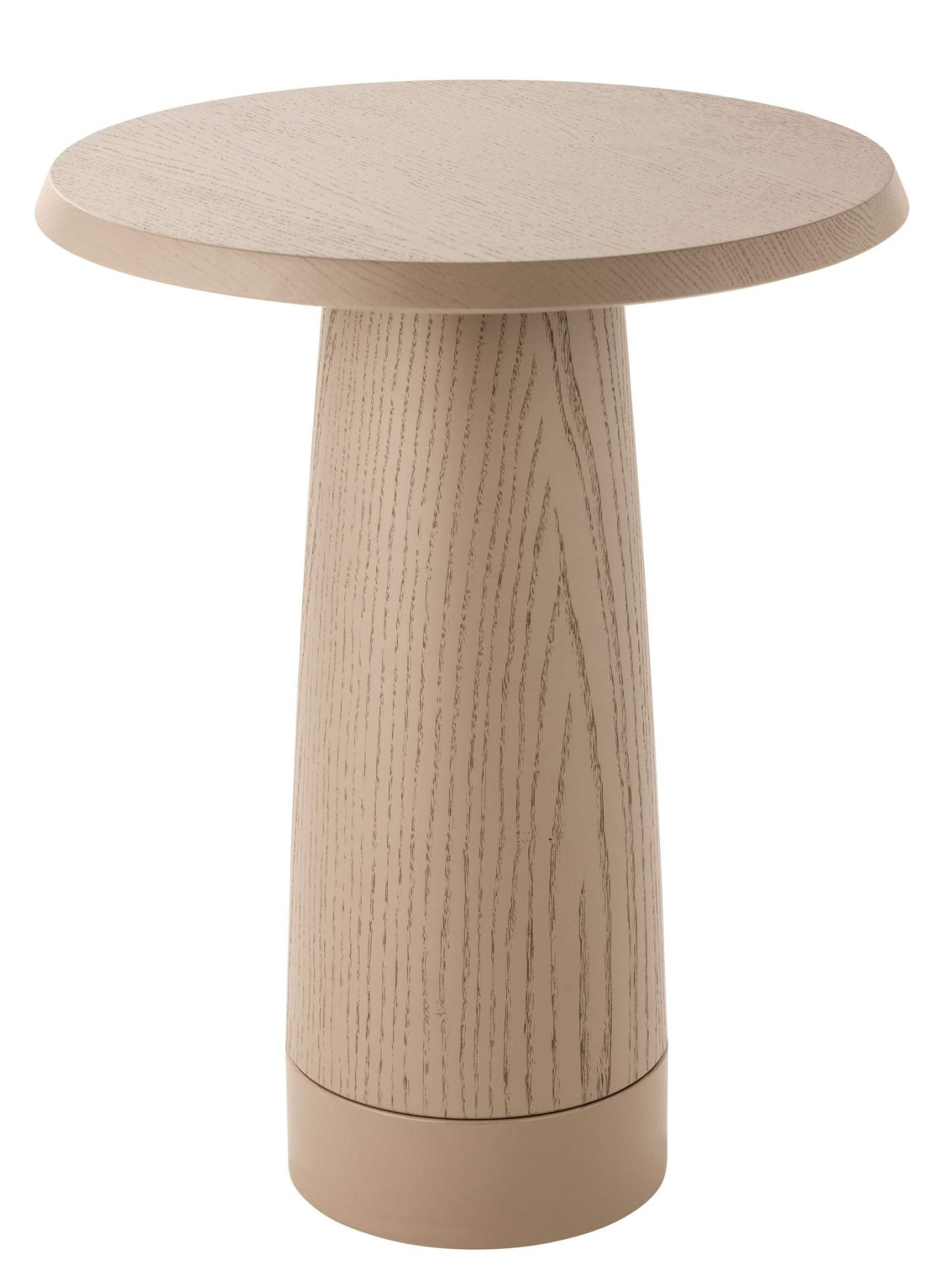 Amanita Beistelltisch von Schönbuch, runder Holztisch in Beige mit markanter Holzmaserung für modernes Wohnambiente.