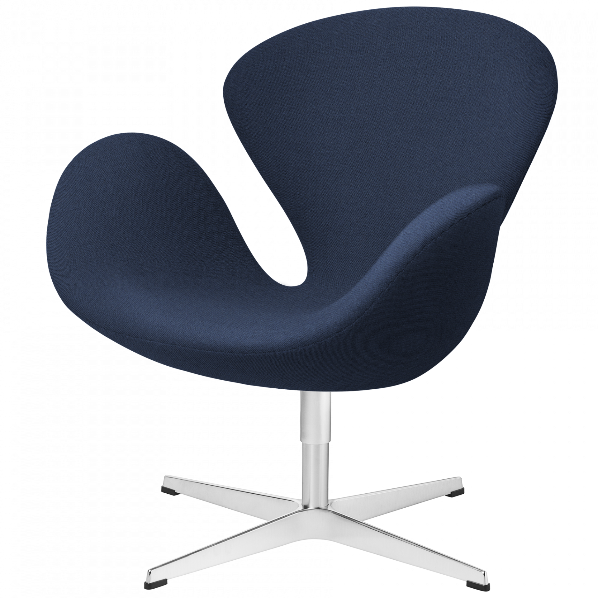 Blauer Schwan Sessel mit Drehfuß aus Metall, Designklassiker für modernes Wohnen.