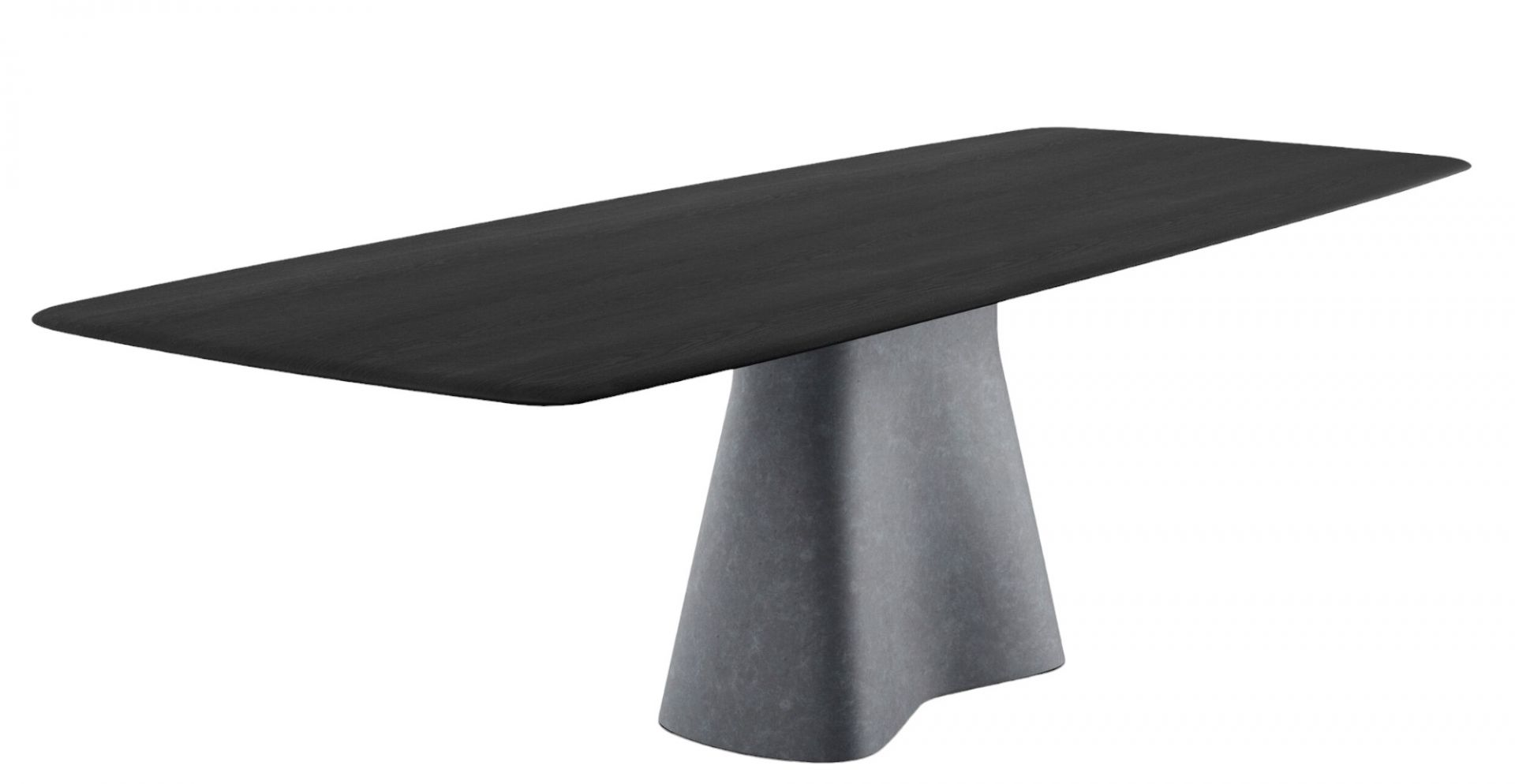 Temno Esstisch von Walter Knoll mit dunkler Holzplatte und grauem Betonfuß, modernes Design.