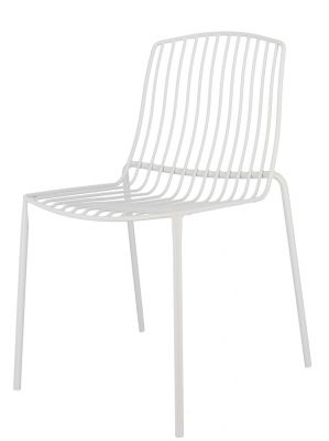 Weißer Mori Stuhl von Jan Kurtz für den Außenbereich, minimalistisches Design mit Stahlgestell.