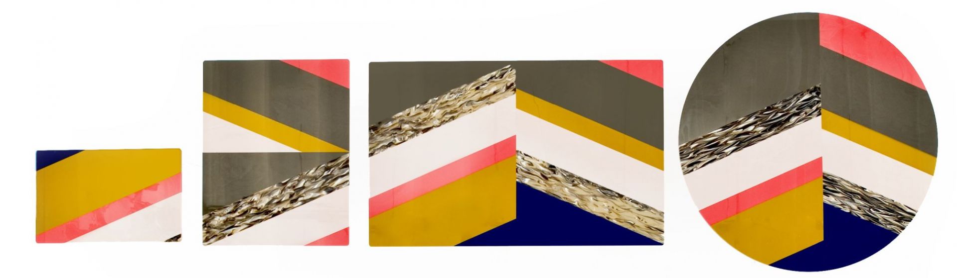 Fishbone Tisch von Moroso, modernes Design mit geometrischen Formen und auffälligen Farben.