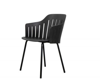 Schwarzer Cane-Line Choice Outdoor Stuhl mit Stahlgestell und Armlehnen, ideal für Garten und Terrasse.