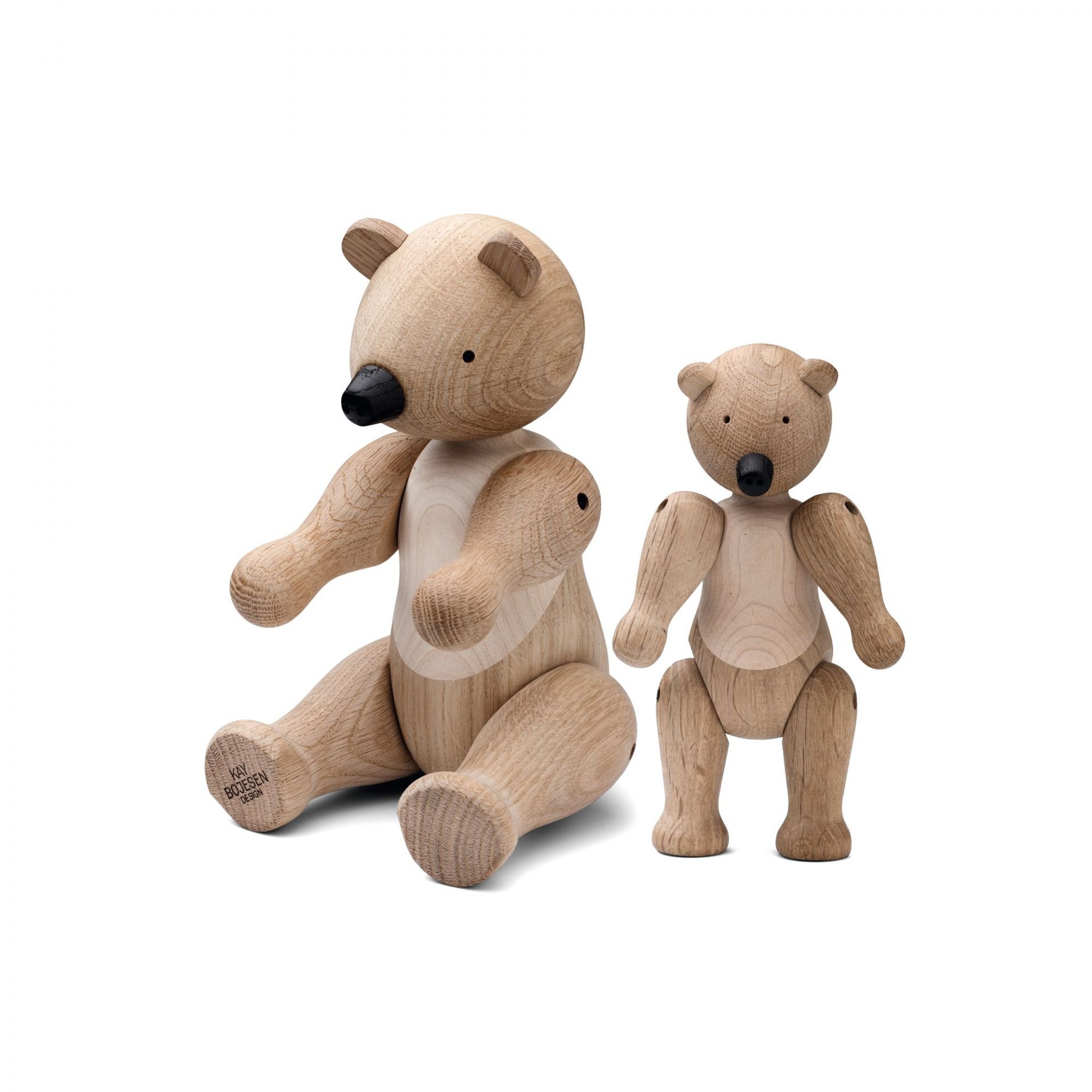 Kay Bojesen Bär Holzfigur, mittelgroß, helles Holz, sitzend und stehend, skandinavisches Design.