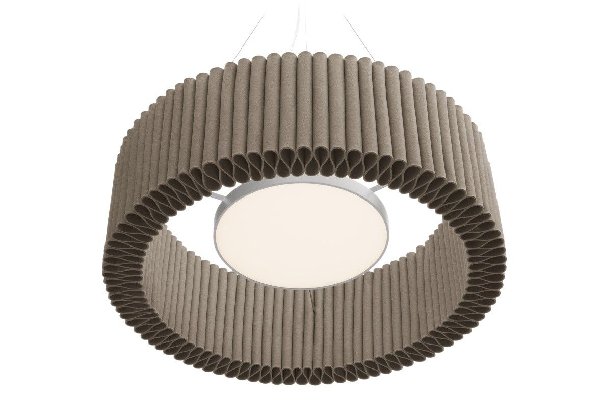 Beige Welle Deckenleuchte von HEY-SIGN aus Filz mit runder LED-Beleuchtung und Aufhängung.