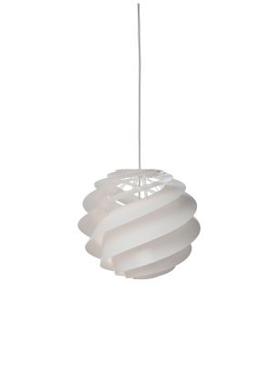 Weiße Swirl Pendelleuchte von Le Klint mit spiralförmigem Design für moderne Innenräume.