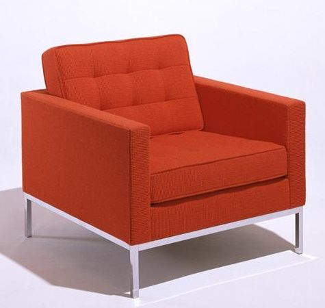 Florence Relax Sessel von Knoll International in Orange mit quadratischer Steppung und Stahlgestell.