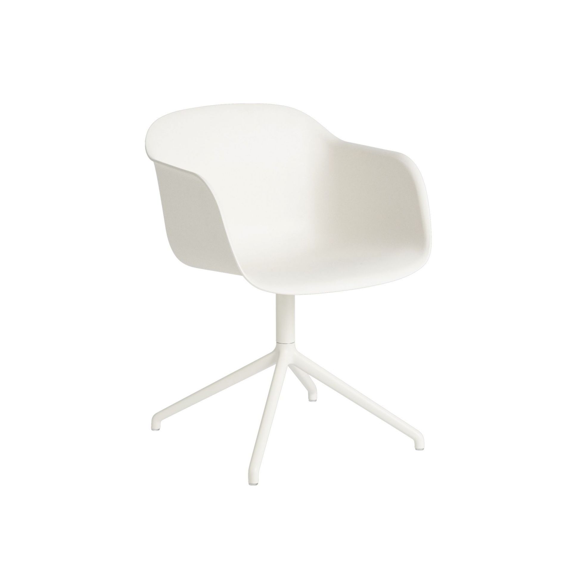 Weißer Fiber Armchair von Muuto mit Drehfuß, moderner skandinavischer Design Stuhl für Büro und Wohnzimmer.