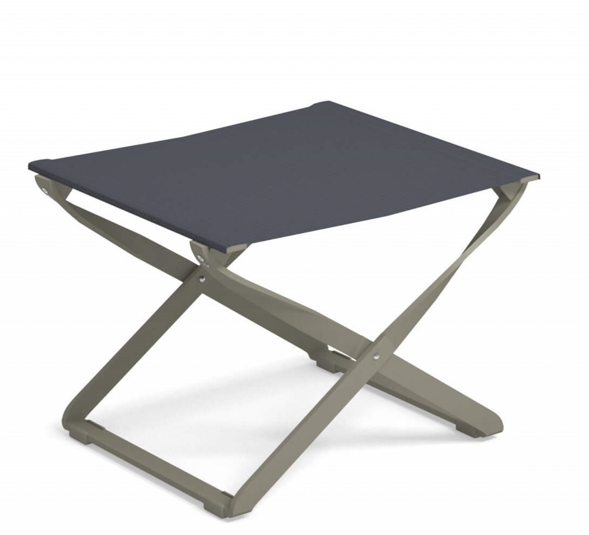 Ciak Outdoor Hocker klappbar von Emu, graues Gestell, dunkelgraue Sitzfläche, ideal für Garten und Balkon.