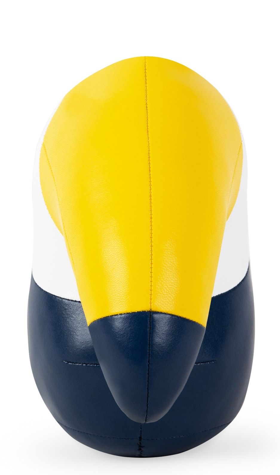 Detailaufnahme der Züny Toucan Toco Buchstütze in Mitternachtsblau, Gelb und Weiß. Dekorative Tierfigur.