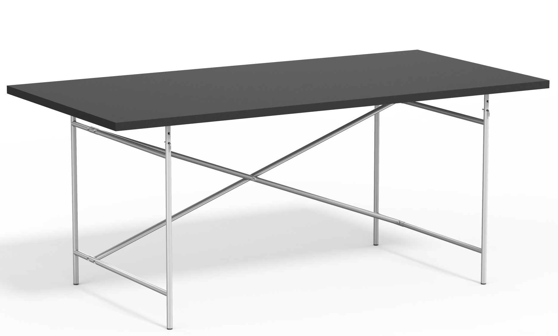 Eiermann Tisch mit schwarzer Tischplatte und verchromtem Stahlgestell, Designklassiker für Büro und Zuhause.