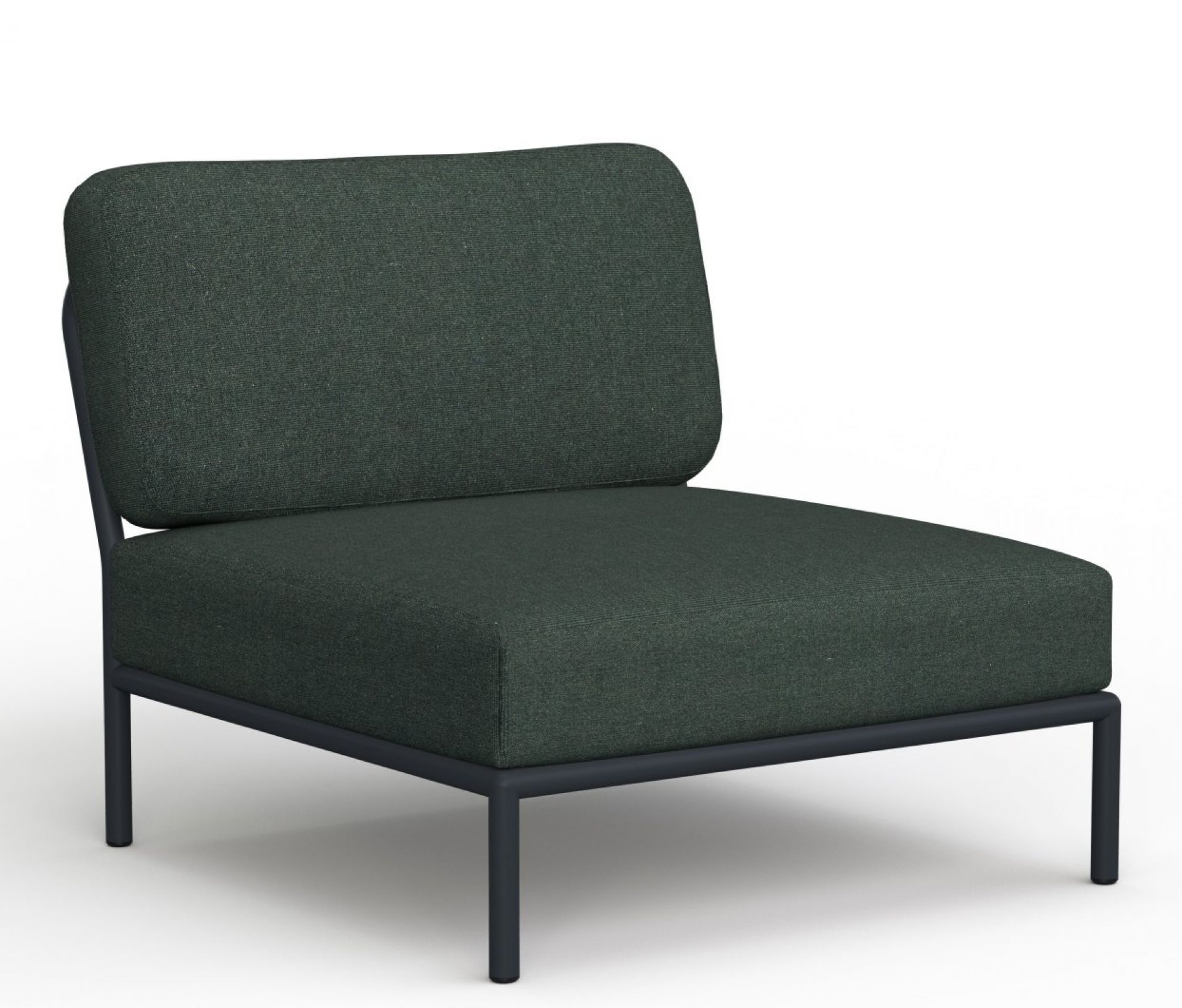 Houe Level Lounge Sessel für den Außenbereich, dunkelgrüner Outdoor Sessel mit Metallgestell.