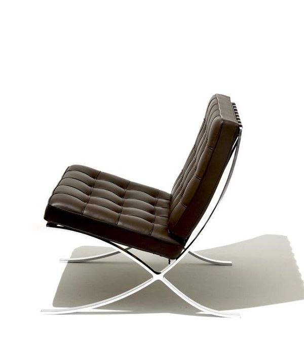 Barcelona Sessel Relax von Knoll International, braunes Leder, modernes Design mit verchromtem Stahlgestell.