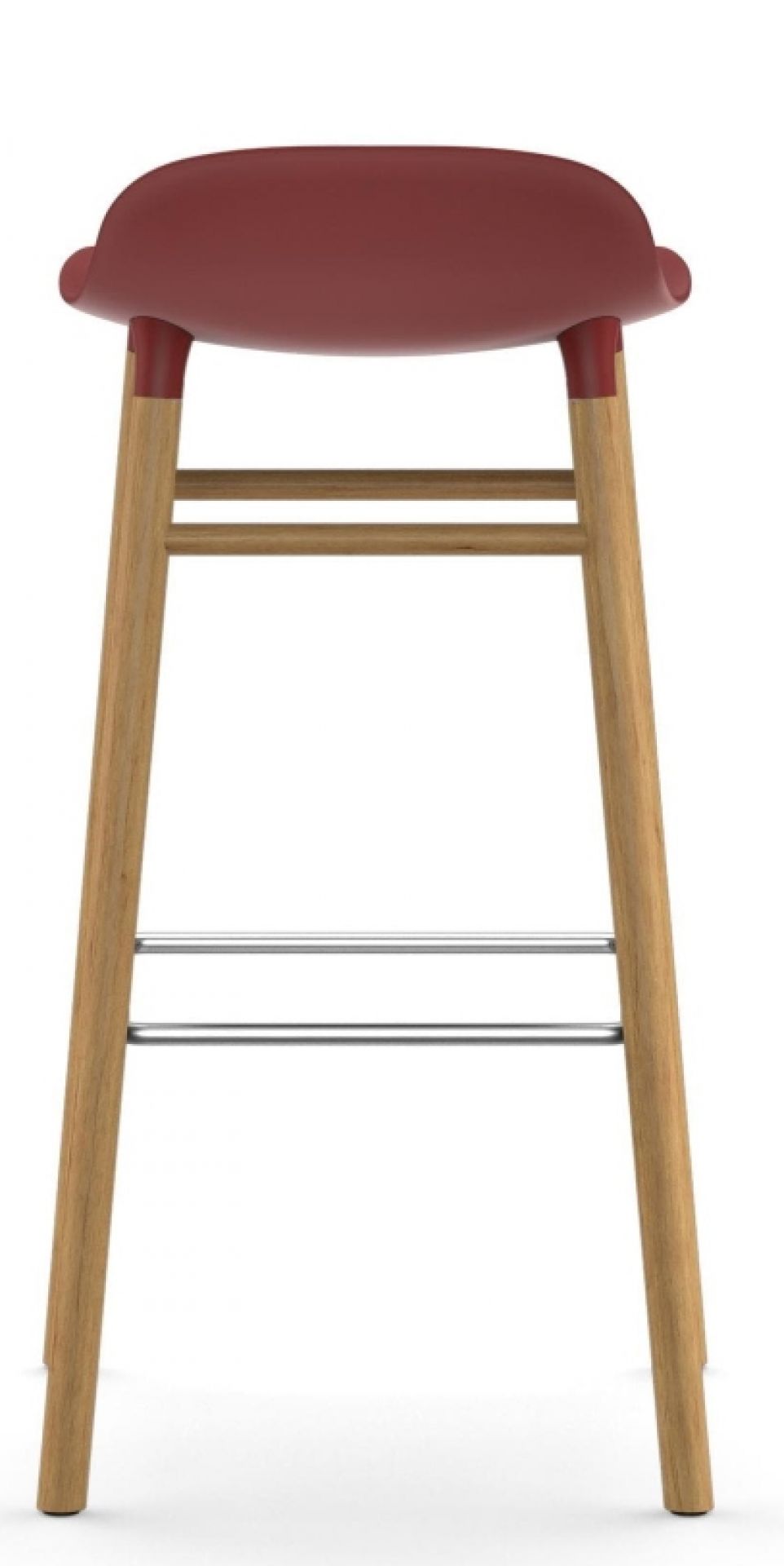 Normann Copenhagen Form Barhocker H75 cm aus Holz, rote Sitzfläche, moderne Barstühle für die Küche.