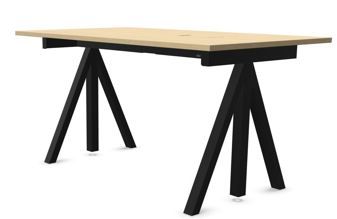 Wordesk Table Schreibtisch von String Furniture mit heller Tischplatte und schwarzem, modernem Metallgestell.