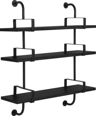 Schwarzes Démon Regal mit drei Ebenen und filigraner Metallhalterung von Gubi.