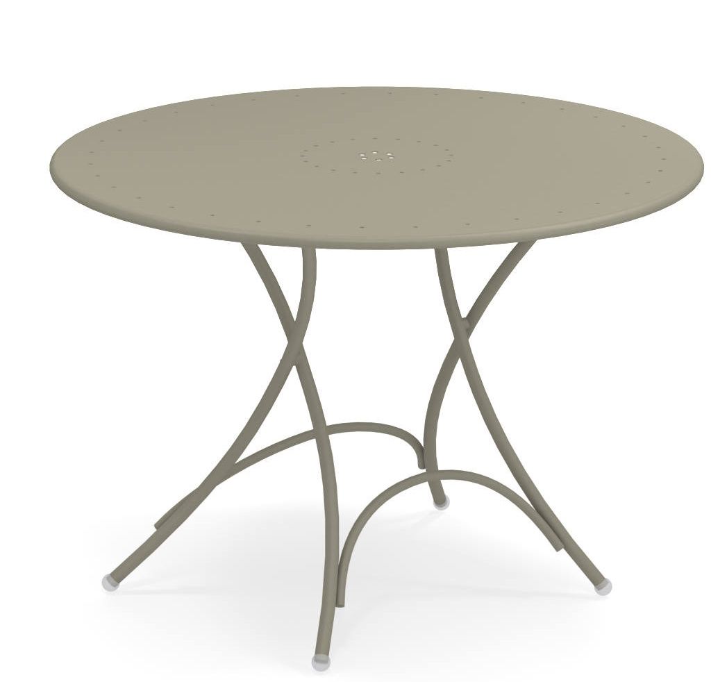 Pigalle Klapptisch Outdoor von Emu, runder Gartentisch aus Metall in Taupe, ideal für Balkon und Terrasse.