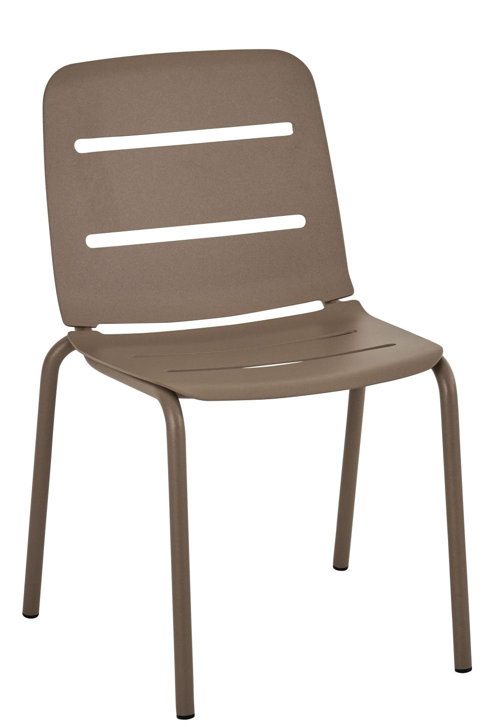 Weishäupl Vapio Stuhl für den Außenbereich, brauner Gartenstuhl mit Lattenmuster im minimalistischen Design.