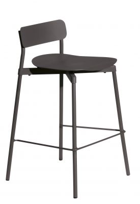 Fromme Barhocker von Petite Friture, H 75 cm. Moderner Barstuhl mit Rückenlehne in Grau.