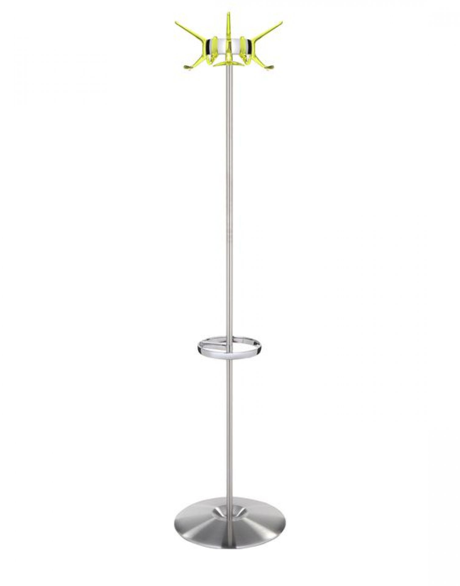Silberner Kartell Hanger Garderobenständer mit gelben Haken und Schirmständer für Flur und Eingangsbereich.
