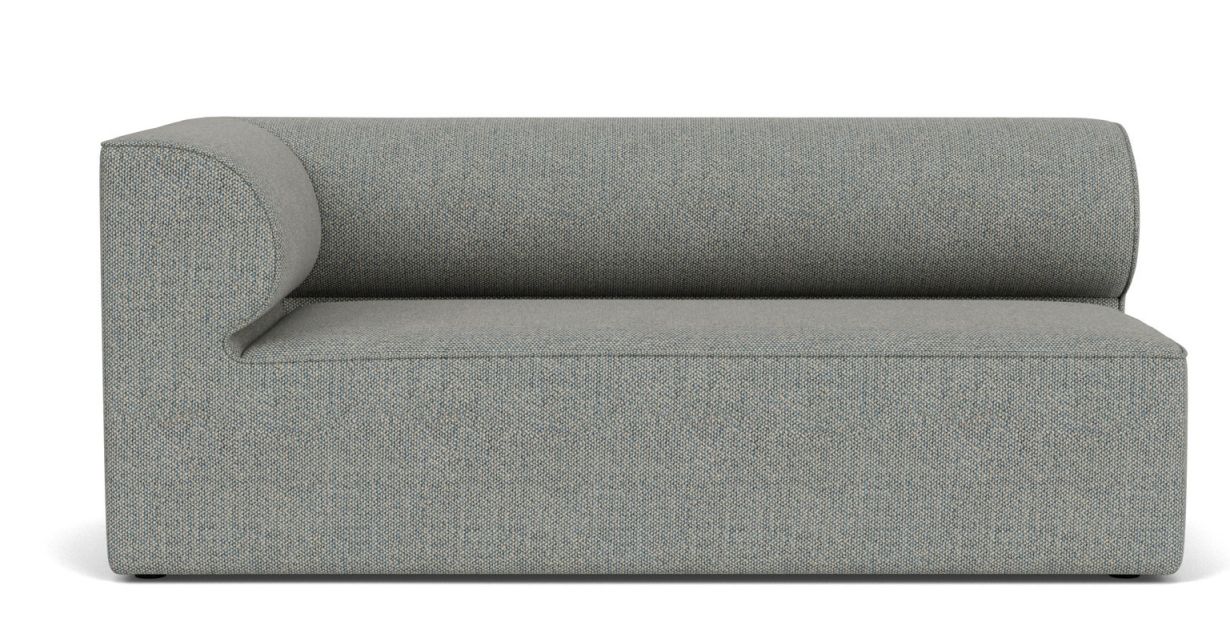 Graues Eave Modular Sofa von Audo Copenhagen, Eckelement mit abgerundeter Armlehne, modernes Wohnzimmer Design.
