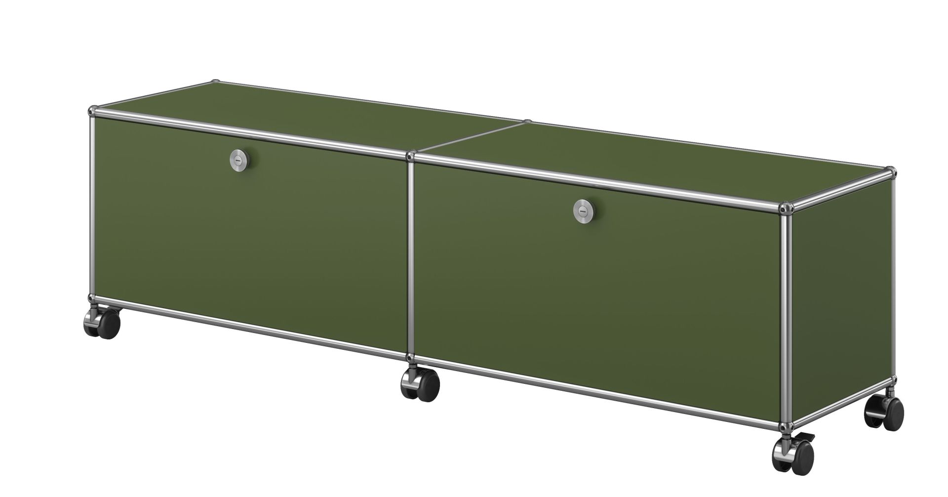 USM Haller tv-/hifi-lowboard M61 op wieltjes met 2 klapdeuren olijfgroen