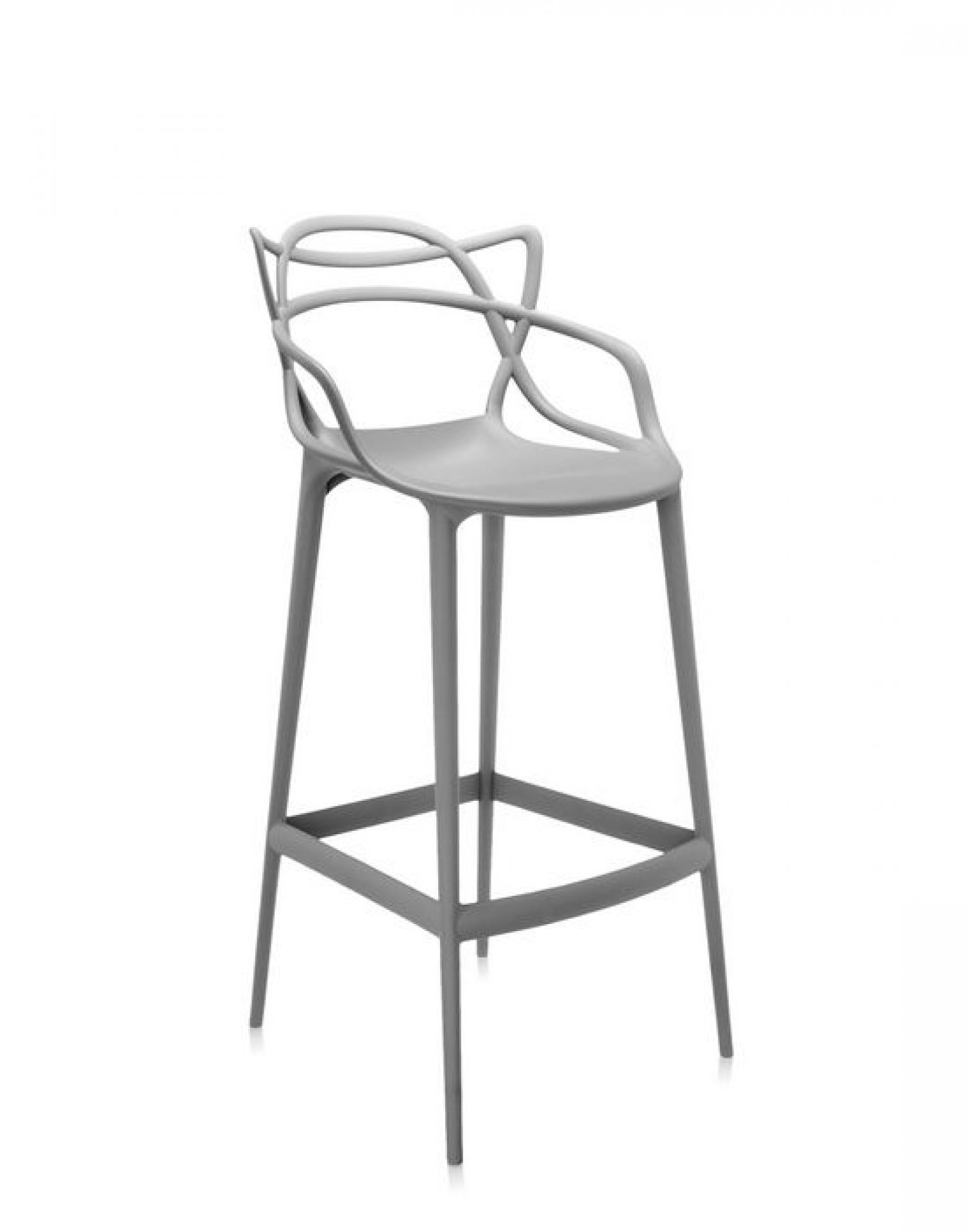 Grauer Masters Barhocker von Kartell mit geschwungenen Linien und Armlehnen, ideal für moderne Küchen.
