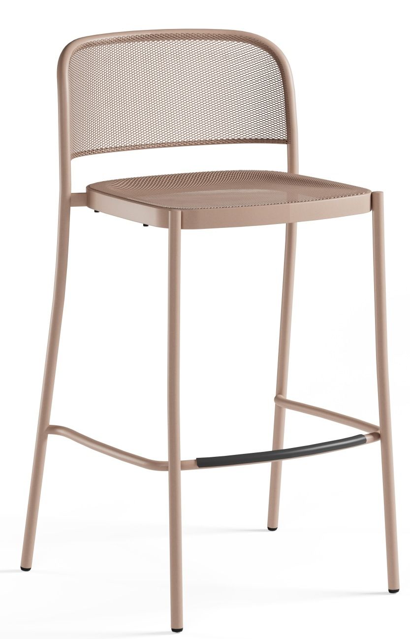 Café Barstool Barhocker von Emu für den Außenbereich, Metallrahmen in sanftem Rosa, minimalistisches Design.