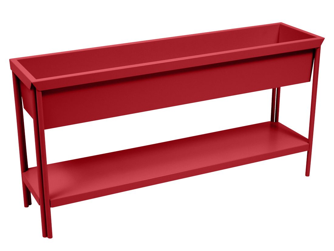 Roter Terrazza Blumenkasten von Fermob mit Ablage für den Außenbereich, modernes Design.