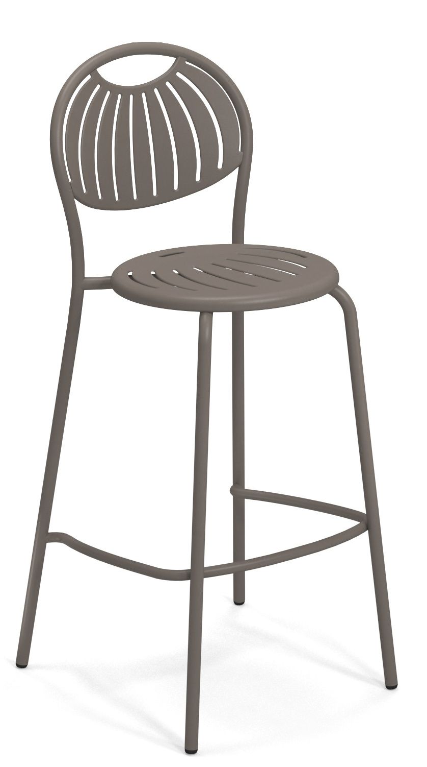 Coupole Barstool Barhocker von Emu für den Außenbereich, modernes Design in Taupe mit Rückenlehne.