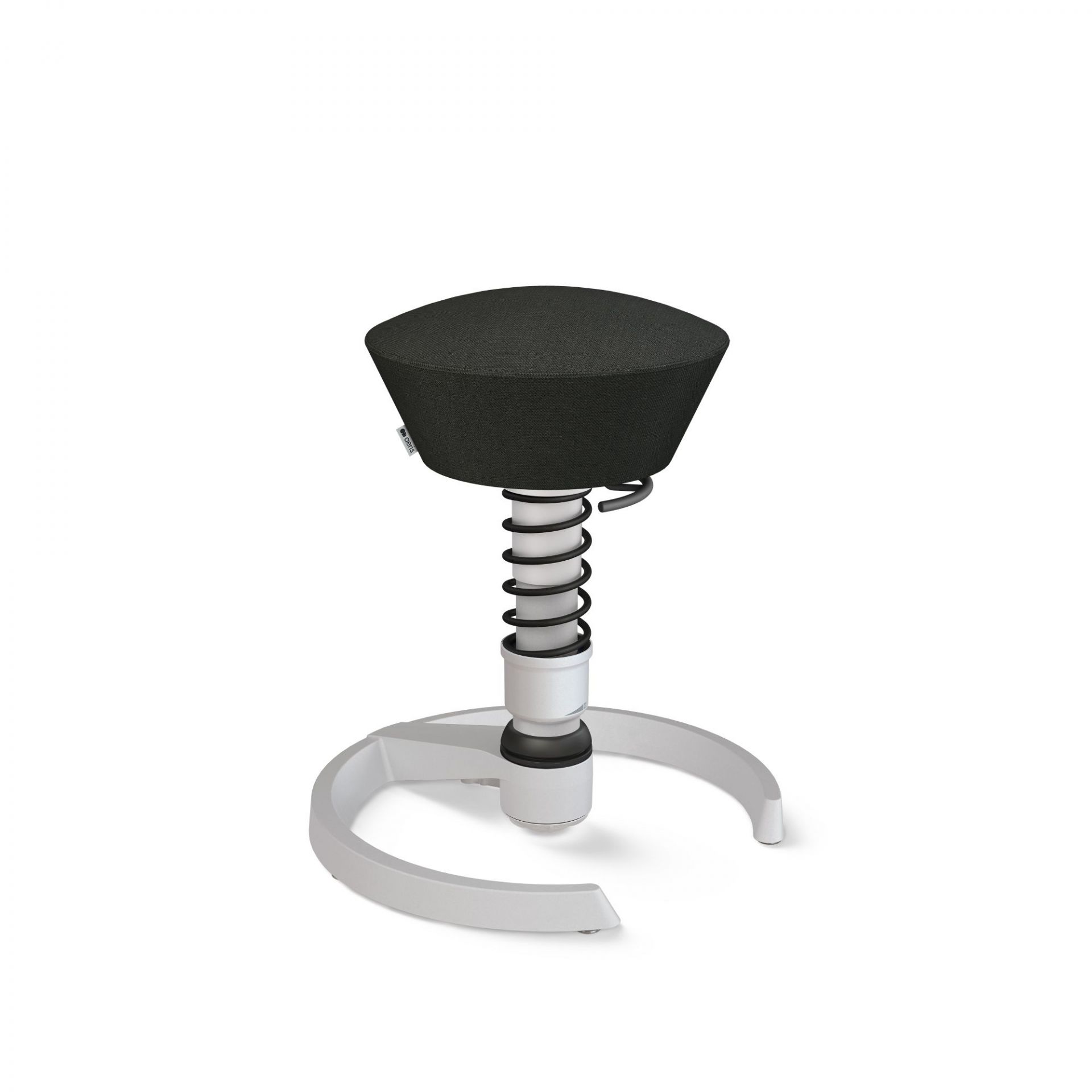 Schwarzer Aeris Swopper Bürostuhl mit Federung und weißem Fußkreuz, ergonomischer Hocker für dynamisches Sitzen.