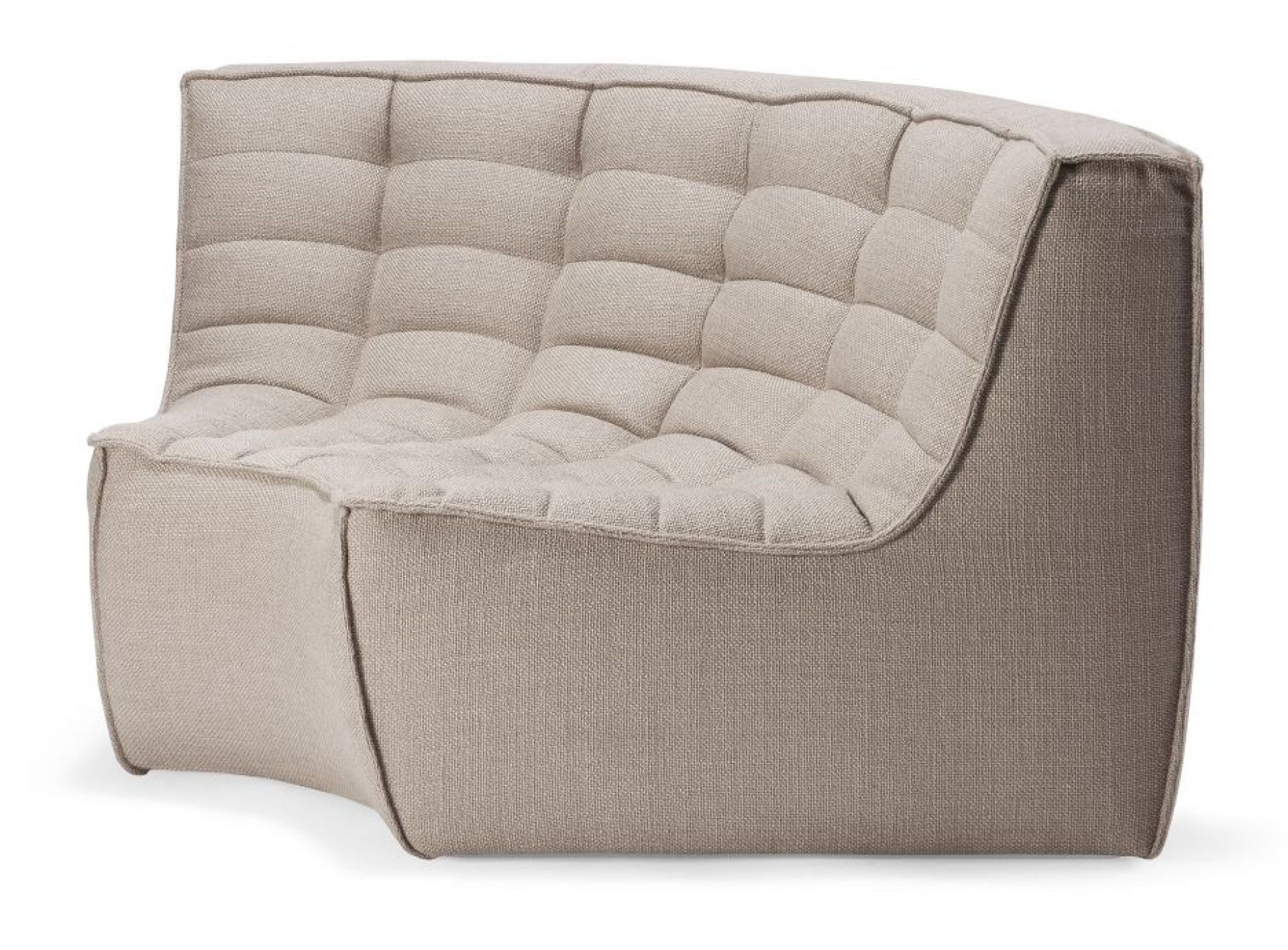 Ethnicraft N701 Sofa Rundecke in Beige: Gemütliches Modulsofa mit gesteppter Sitzfläche für Wohnzimmer.
