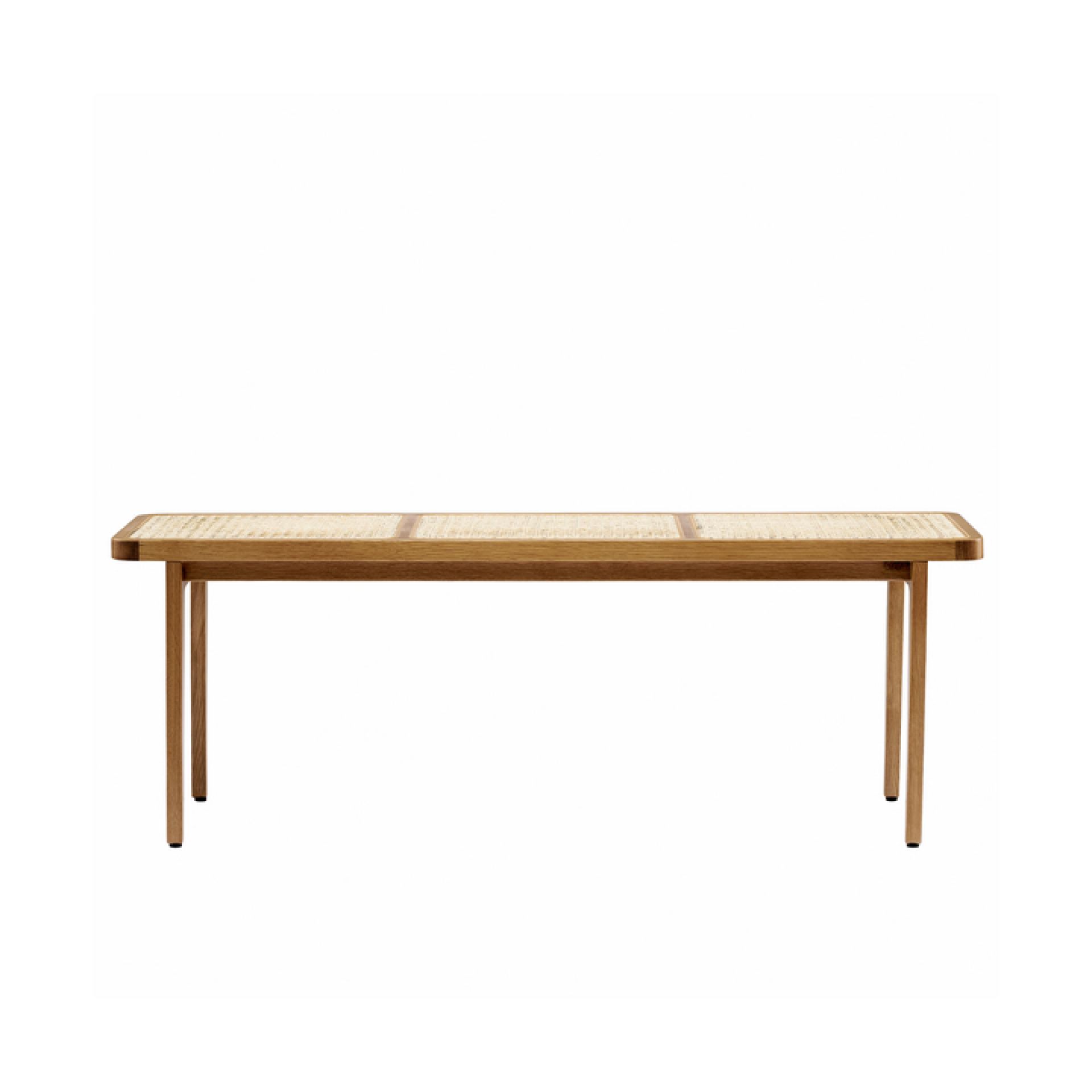Le Roi Bank von NORR11: Moderne Holzbank mit Rattan-Sitzfläche für Esszimmer oder Flur.