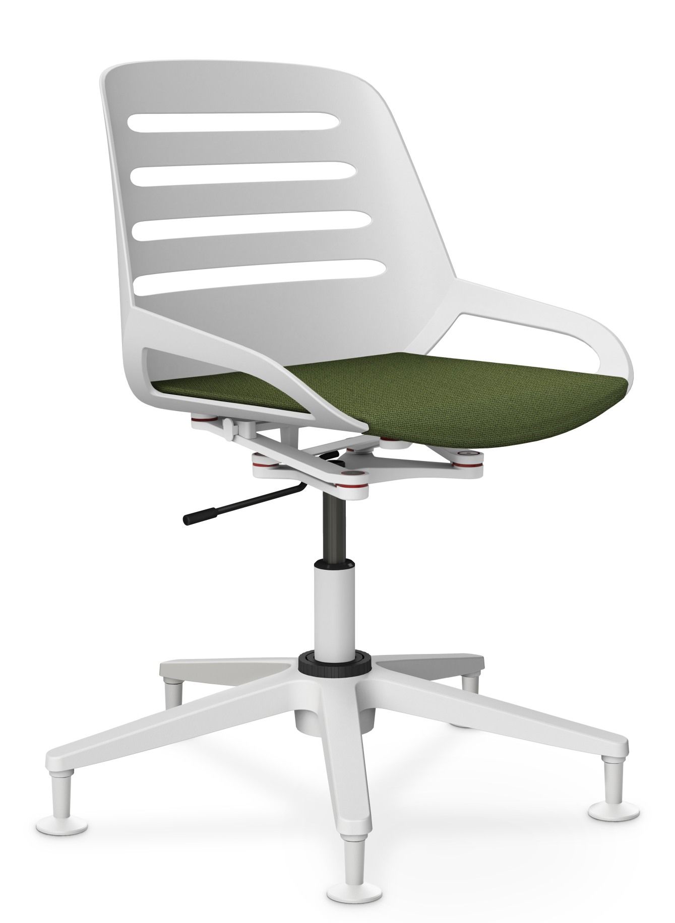 Numo Task Bürodrehstuhl von Aeris mit weißem Gestell und grünem Sitzpolster, ideal für Büro und Homeoffice.